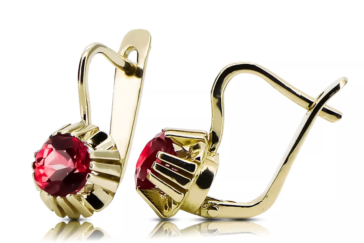 14K Yellow gold Ruby Earrings Vintage style vec027y